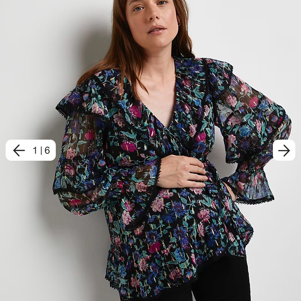 Floral Ruffle Sheer Blouse - Picture 2 of 4
